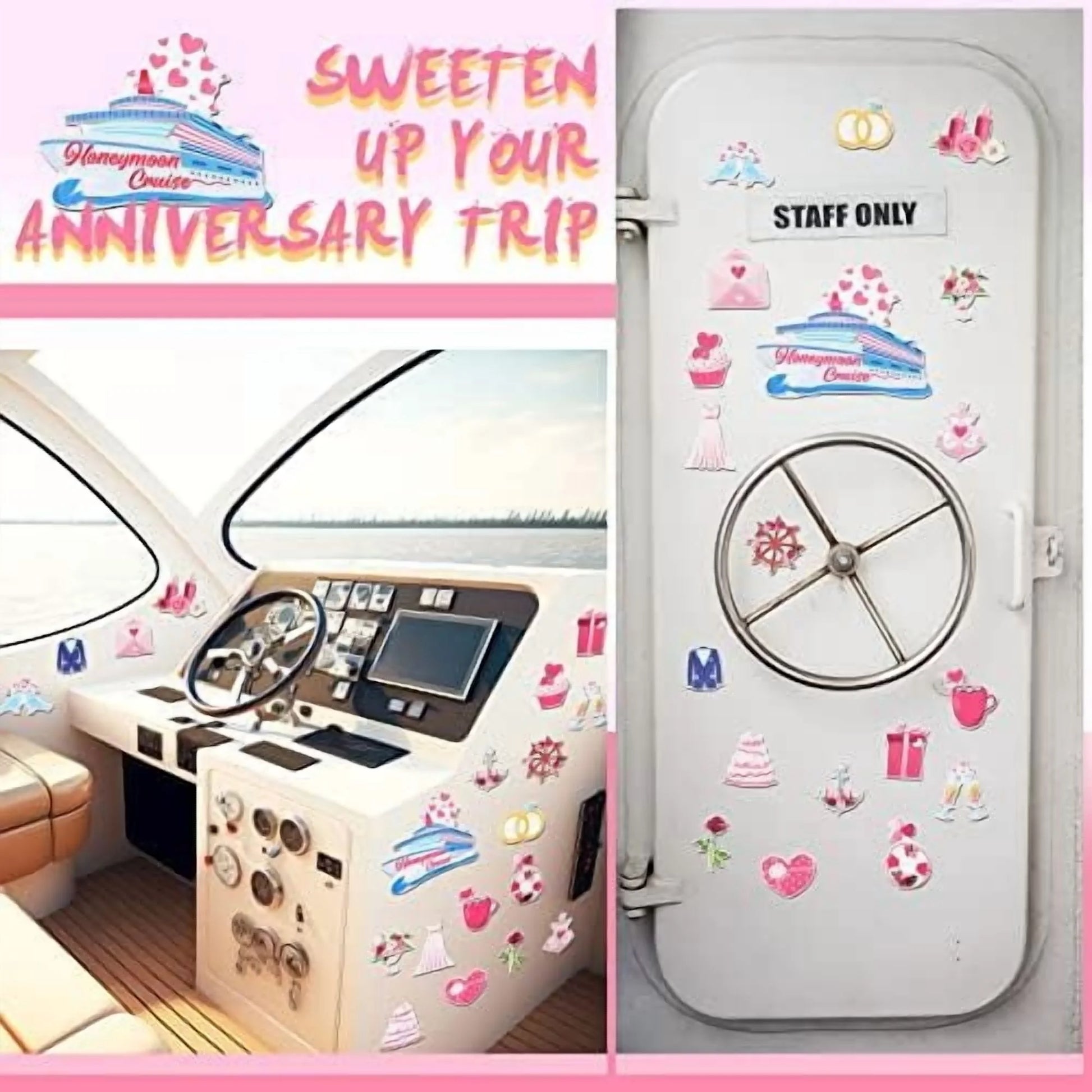 19-Piece Honeymoon Cruise Door Decoration Set - Wedding and Anniversary Magnets for Cruise Ships and Celebrations