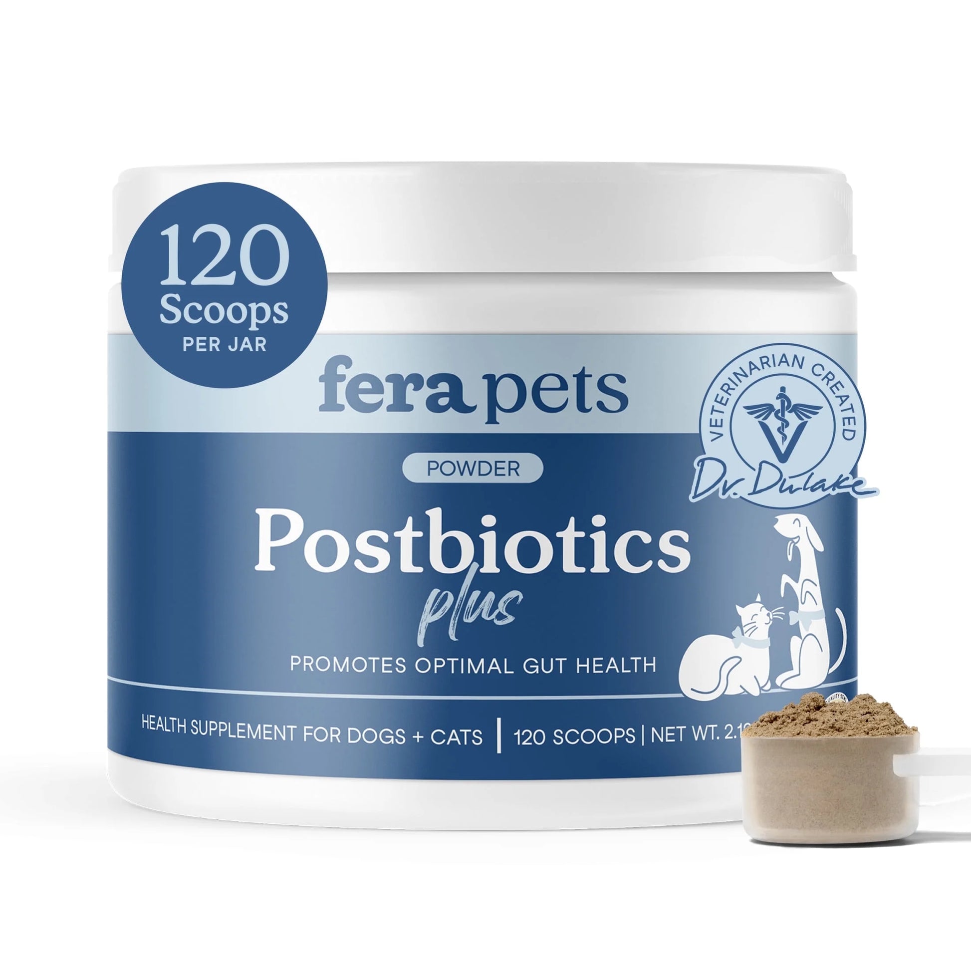 Postbiotics Plus Powder for Dogs and Cats - Promotes Gut Health and Immune Support - 120 Scoops