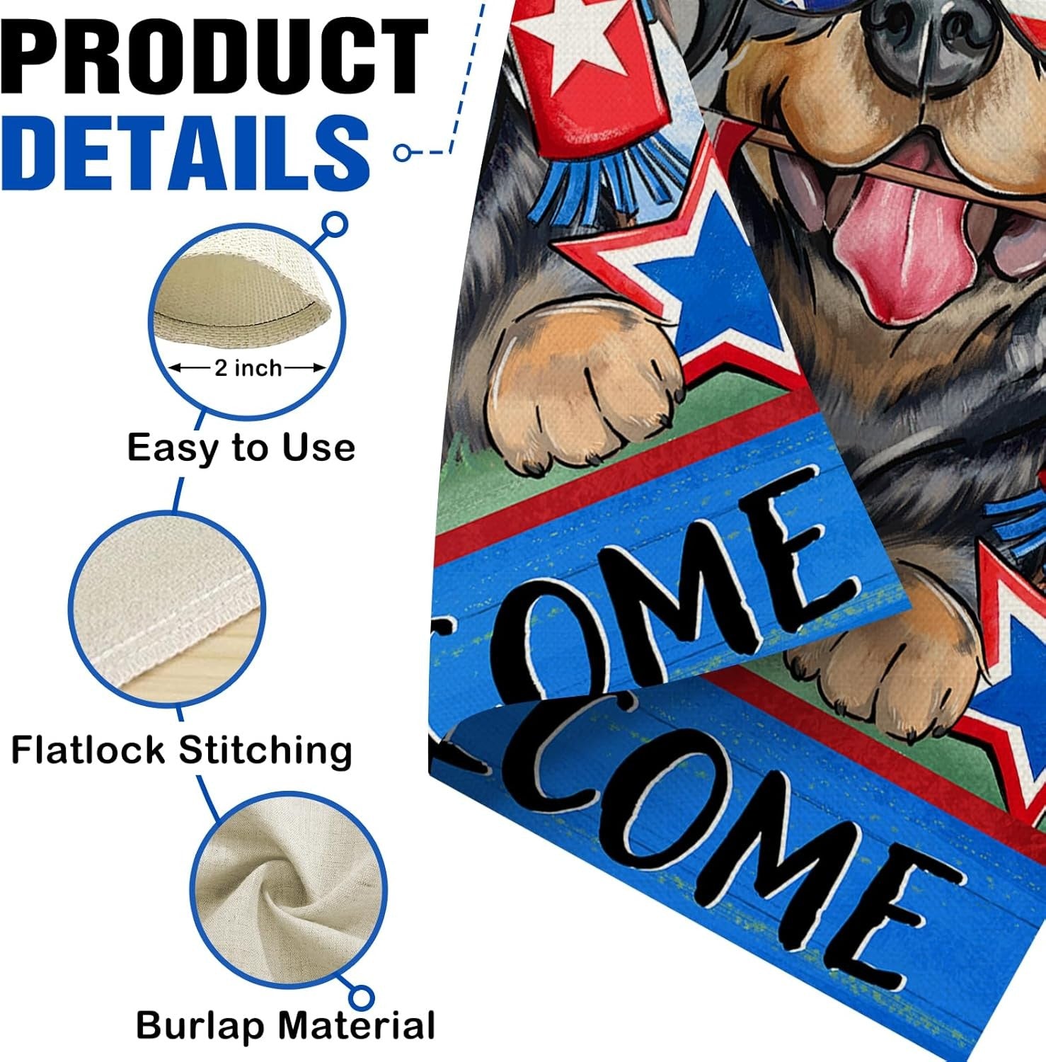 Welcome 4Th of July Rottweiler Dog Patriotic Decorative Garden Flag, America Pet