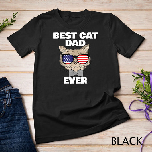 Best Cat Dad Fathers Day Men Daddy Papa Cat With Sunglasses Unisex T-shirt